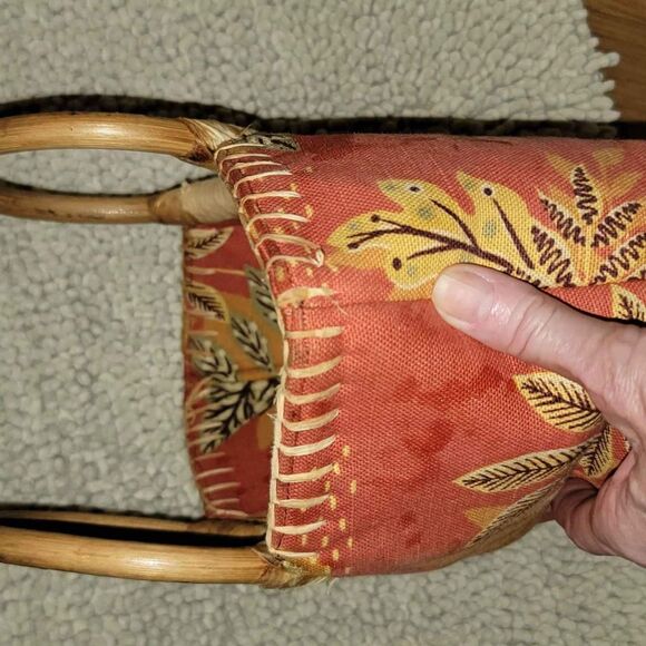 Fossil handbag, natural Cane handle, terracotta/ tan, Tropics '90s Y2K EXCELLENT - Picture 5 of 11